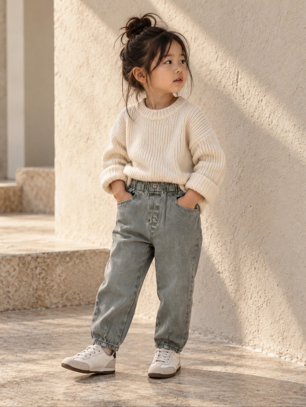 Zara Kids 3-4Y Sage Green Paperbag Waist Jeans Denim Pants Elastic Waist